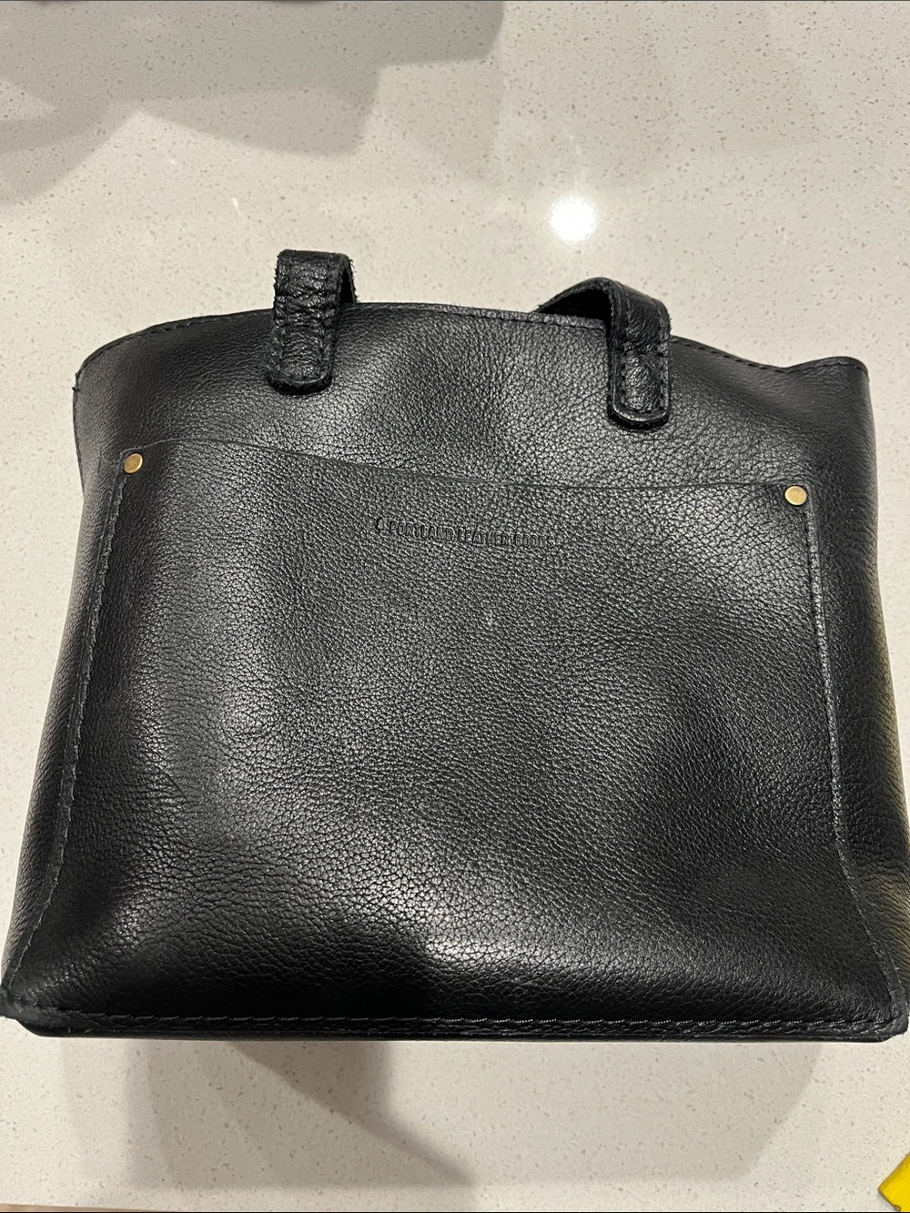 Classic Black Leather Tote with Front Pocket - Women